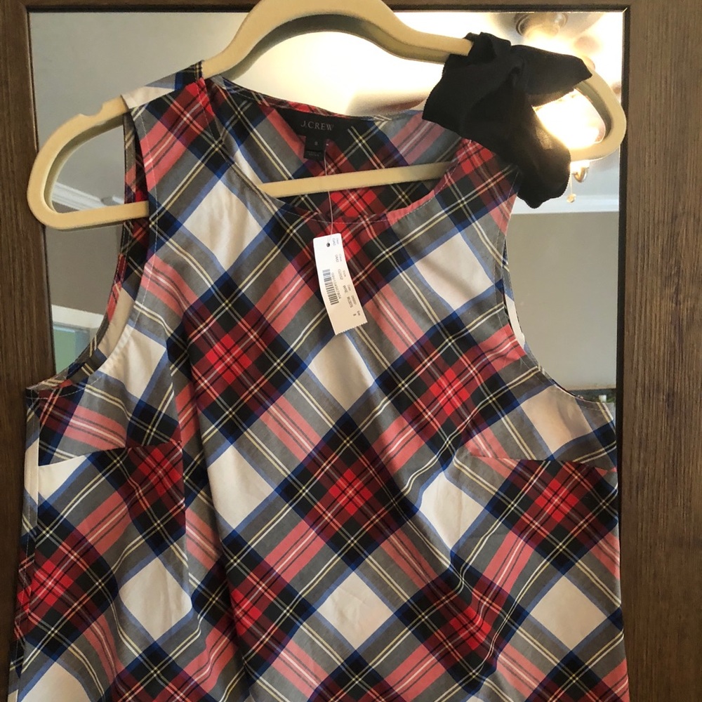 J Crew shoulder bow plaid blouse